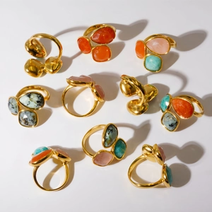 Bagues luxueuses en acier titane plaqué or 14K avec pierres naturelles multicolores