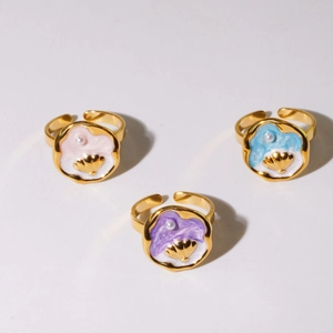 Anello in acciaio inossidabile stile marino con smalto colorato e perla