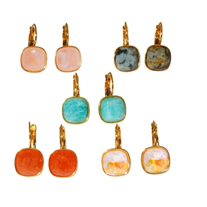 5-pair luxury gold titanium steel lever-back earrings set with cushion-cut gemstones