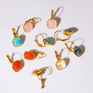 Luxury square natural stone jewelry set with titanium steel base in multiple colors