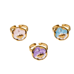 Anello marino in acciaio inossidabile con smalto colorato, conchiglia e perla