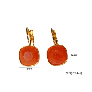 Detail of square orange gemstone leverback earrings with 12mm dimensions and 4.2g weight