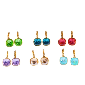 Set aus sechs Paar bunten quadratischen Zirkonia-Ohrringen aus 14K vergoldetem Edelstahl
