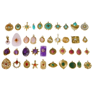 Collection of bohemian natural stone pendants in gold stainless steel for necklaces