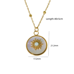 Detail of sunburst star necklace with mother of pearl inlay and gemstone center