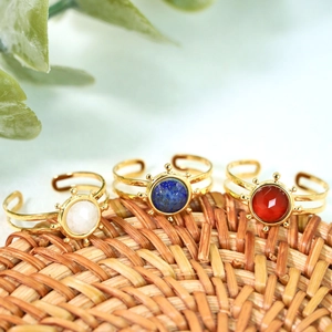 Bohemian adjustable gold-plated stainless steel rings with colorful natural gemstones