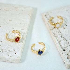 Bohemian adjustable gold-plated stainless steel rings set with natural stones in three colors