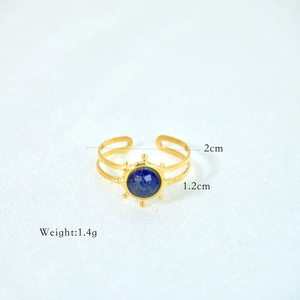 Macro detail of Bohemian stainless steel ring with blue stone inlay and size dimensions