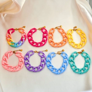 Mode Bunte Acryl Edelstahl Grobe Kette Armband Matt Harz Herz Anhänger Verstellbare Armband Damen Schmuck
