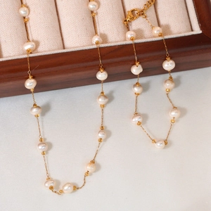 Minimalist Gold Stainless Steel Artificial Pearl Necklace Bracelet Anklet Sweet Elegant French Style Gypsophila Jewelry For Women Gift