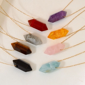 Minimalist bullet-shaped crystal pendant necklaces in various colors with gold chains