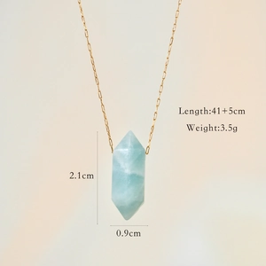 Detailed view of light blue crystal bullet necklace with 2.1x0.9cm pendant dimensions