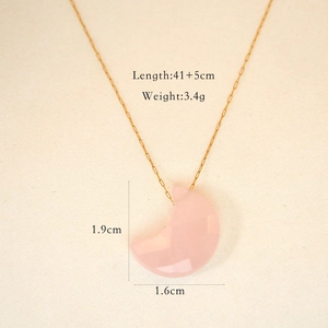 Detail view of pink moonstone necklace with 41+5cm gold chain and 1.9x1.6cm pendant