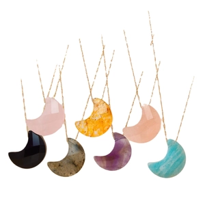 Minimalist moon shape natural stone pendant necklaces with gold stainless steel chains
