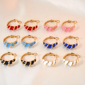 Französisch Vintage Emaille Gestreifte Creolen Für Damen Edelstahl Gold Überzogen Spiralwindung Ohrringe Mode Schmuck