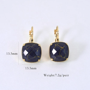 Detail van 13,5mm vierkante blauwe lapis lazuli oorbellen met 14K gouden hefboomsluiting