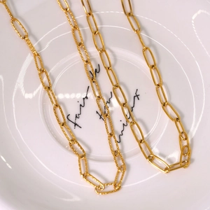 14K vergulde roestvrijstalen paperclip ketting en glitter ketting voor dames in punkstijl