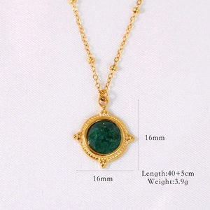 Details zur französischen Vintage-Halskette mit grünem Stein, 16mm Anhänger, 40+5cm Kette