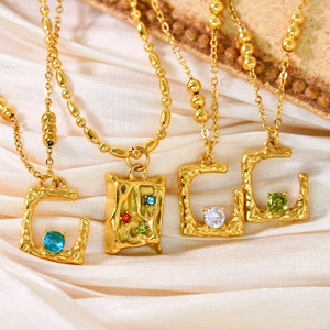 Collares vintage de acero inoxidable bañados en oro de 14k con piedras de circonio de colores