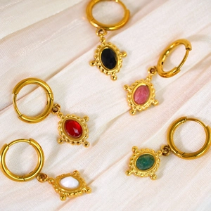 European court style multi-color gemstone necklace and earring set in vintage gold