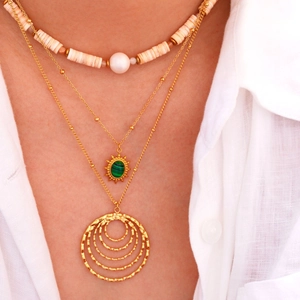 Collana con Ciondolo in Malachite in Acciaio Inossidabile Bohemian Donna Placcato Oro Girocollo di Künstliche Perle Sintetiche Gioielli