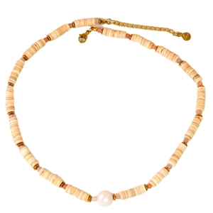 Collana bohémien in acciaio inossidabile dorato 14K con grande perla bianca e perline