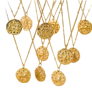Collane in acciaio inossidabile placcate oro 14K con segni zodiacali e cristalli