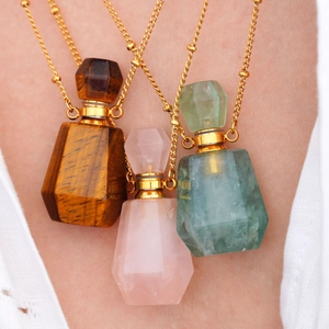 Collana flacone di profumo lusso in acciaio inossidabile 14K con pietre naturali
