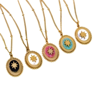 French vintage Bohemian 14k gold plated star pendant necklaces with colorful natural stones