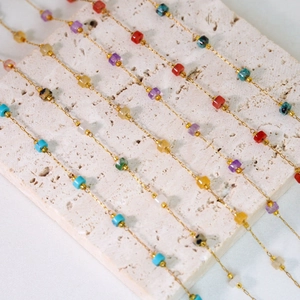 Collar Pulsera de Acero Inoxidable con Cuentas Cuadradas de Piedra Natural Cadena de Oro para Mujer Joyería Bohemia