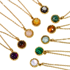 Minimalist 14k gold plated stainless steel necklaces with multi-color gemstone pendants
