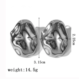 Irregular silver stainless steel earrings with dimensions 3.15cm by 2.25cm