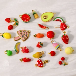 DIY colorful fruit and vegetable oil-dripping charms including strawberry and mushroom