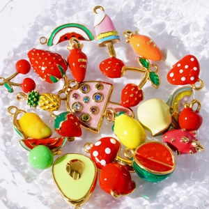 Colorful enamel fruit pendants including strawberry and watermelon for DIY jewelry making