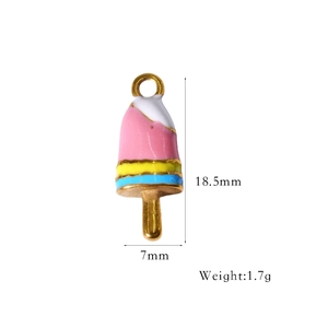 Detail view of 18.5mm ice cream charm with pink yellow blue enamel and gold loop
