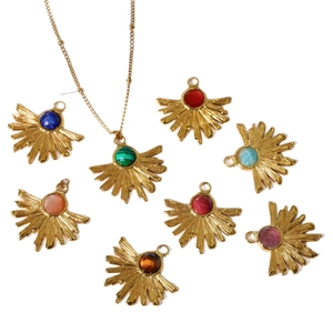 Collier bohème en acier inoxydable doré 14K avec pendentifs feuilles et pierres naturelles