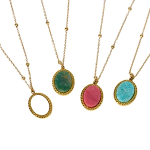 French vintage gold plated stainless steel necklaces with natural oval gemstones
