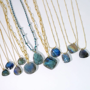 Collar de Acero Inoxidable Bohemio Con Colgante de Labradorita Natural Joyería Geométrica de Lujo Para Mujer Regalo