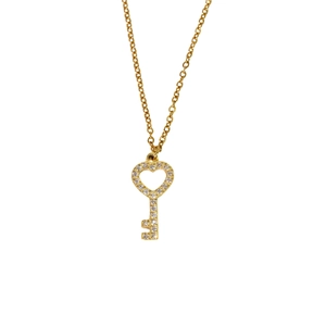 Halskette aus Titanstahl in Gold mit herzförmigem Schlüsselanhänger und Zirkonia