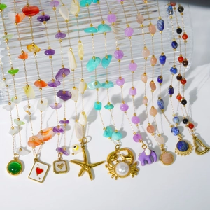 Elegant 14K gold plated stainless steel necklaces with colorful stones and mixed pendants
