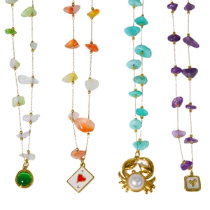 Elegant 14K gold plated stainless steel necklaces with natural stones and pearls
