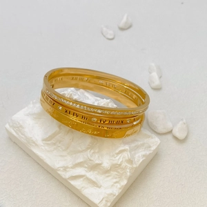 3-delige gouden titanium stalen armbandset met Romeinse cijfers en kristallen