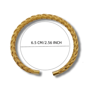 Detail of woven titanium steel bracelet showing 6.5 cm inner diameter size specification