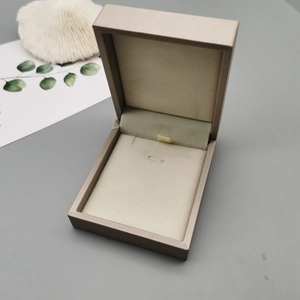 Premium champagne gold necklace jewelry gift box with velvet lining and hanging hook