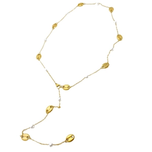Elegant 18k gold plated stainless steel Y-shaped necklace with coffee bean links and pearls