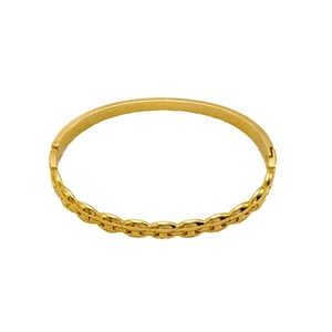 Minimalist geometric 18K gold plated stainless steel bracelet with woven chain texture