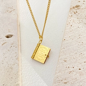 18k gold plated stainless steel book locket necklace with quote for women