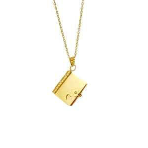18k gold plated stainless steel envelope book locket pendant necklace with heart detail