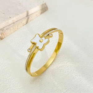 Luxury Stainless Steel Bear Bangle For Women Gold Plated Double Layer Rhinestone Heart Enamel Bear Bracelet Fashion Jewelry Gift