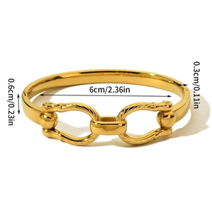 Polished gold titanium steel bangle with double ring buckle design and 6cm inner diameter